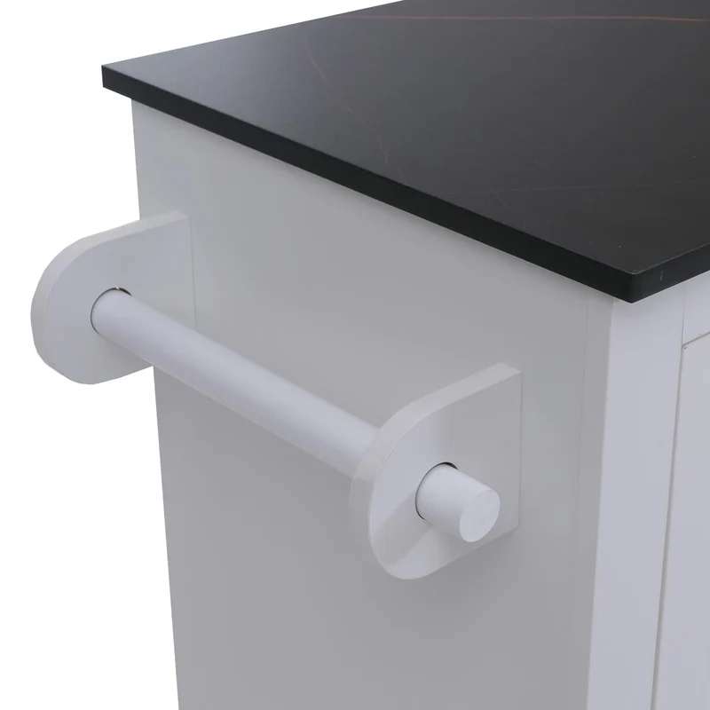Îlot de cuisine avec 2 tabourets placard de rangement et tiroir 90x120x45 cm blanc et noir 04_0008781