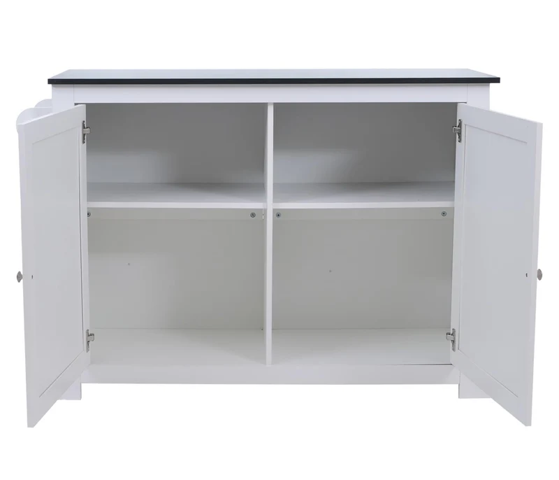 Îlot de cuisine avec 2 tabourets placard de rangement et tiroir 90x120x45 cm blanc et noir 04_0008781