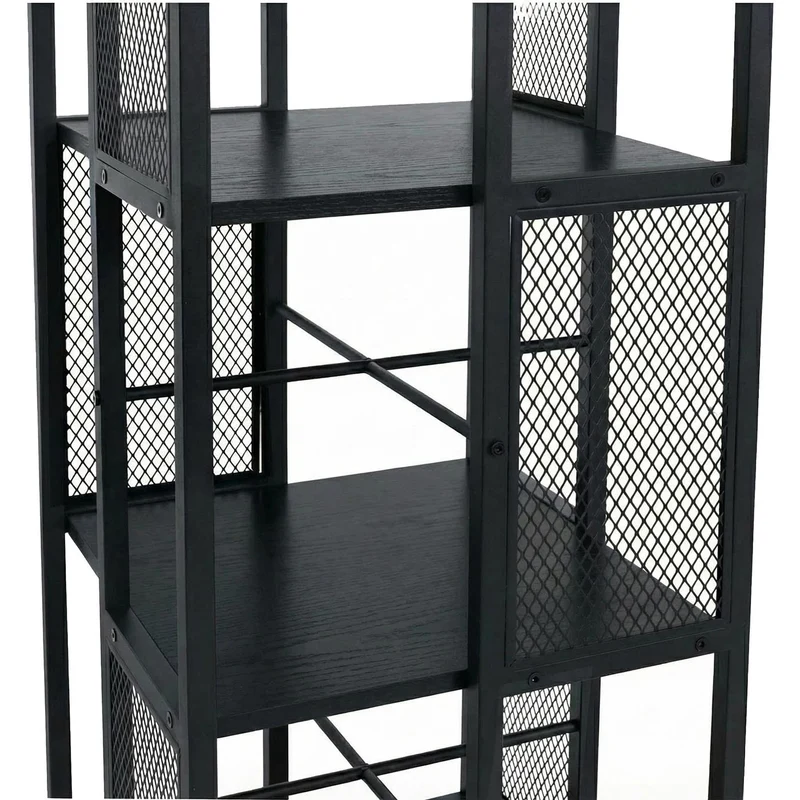Bibliothèque rotative étagère style industriel avec roulettes 147 cm en métal et MDF noir 04_0008768