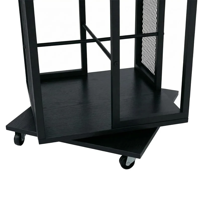 Bibliothèque rotative étagère style industriel avec roulettes 147 cm en métal et MDF noir 04_0008768