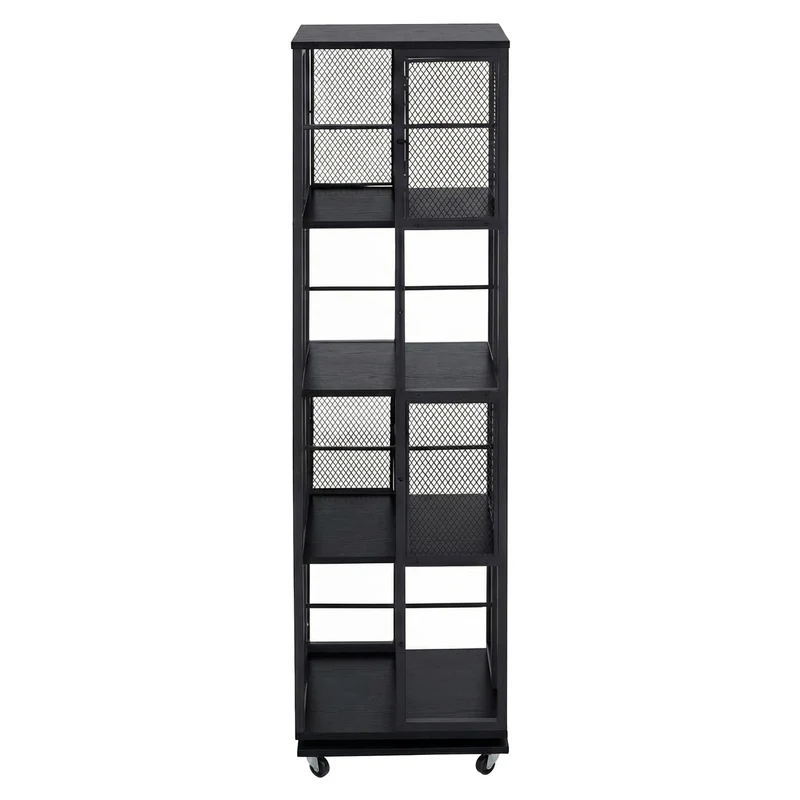 Bibliothèque rotative étagère style industriel avec roulettes 147 cm en métal et MDF noir 04_0008768