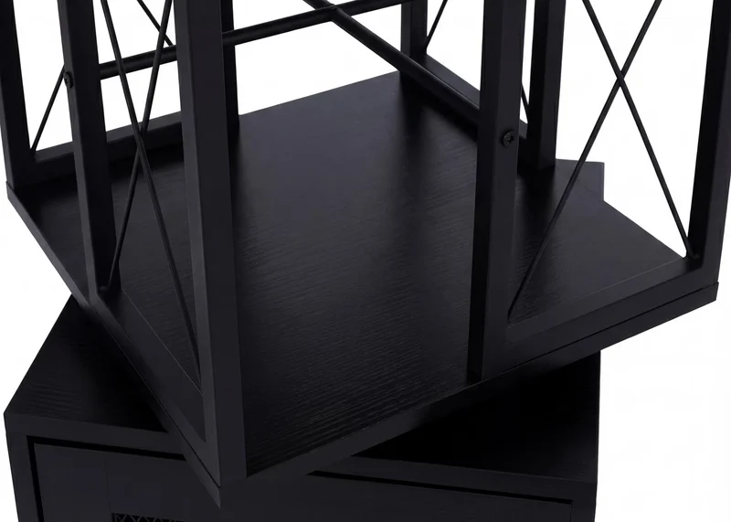 Bibliothèque étagère pivotante rotation 360° avec porte sur roulettes style industriel 162x40x42 cm en métal et MDF noir 04_0008775