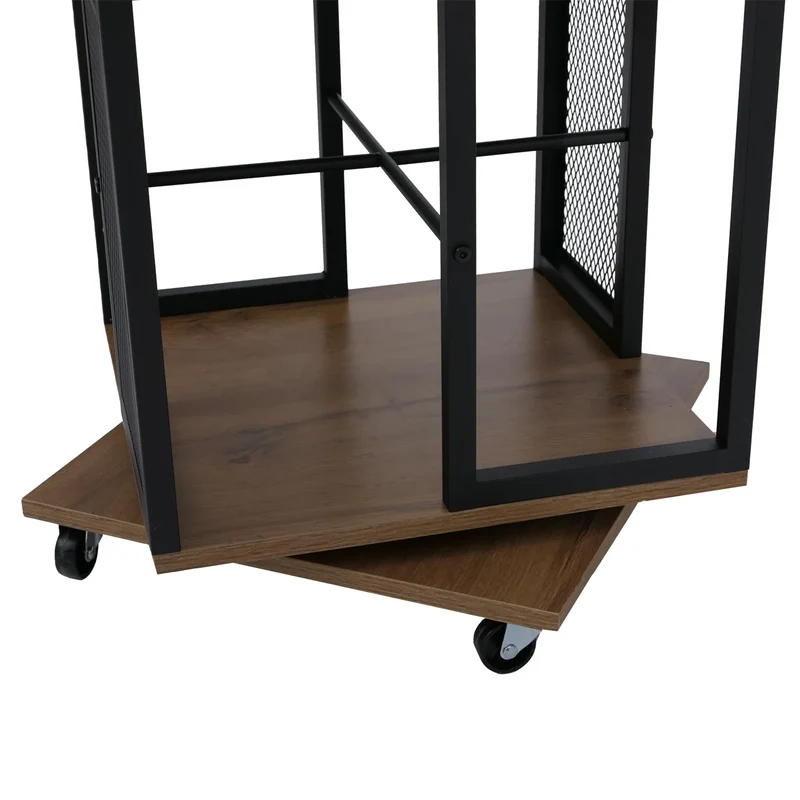 Bibliothèque rotative étagère style industriel avec roulettes 147 cm en métal et MDF brun clair 04_0008771