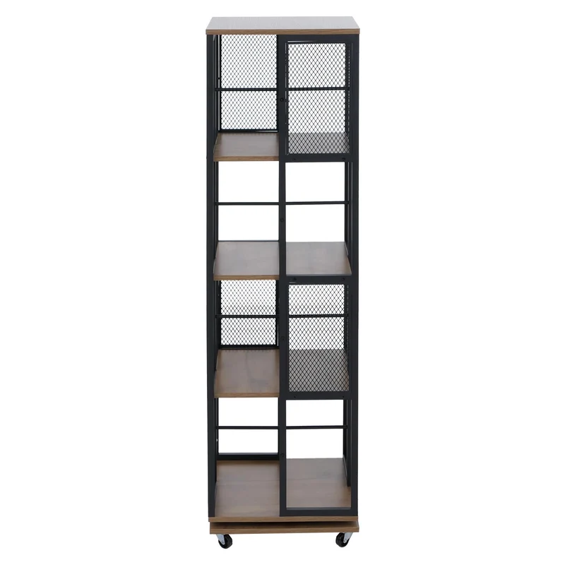 Bibliothèque rotative étagère style industriel avec roulettes 147 cm en métal et MDF brun clair 04_0008771