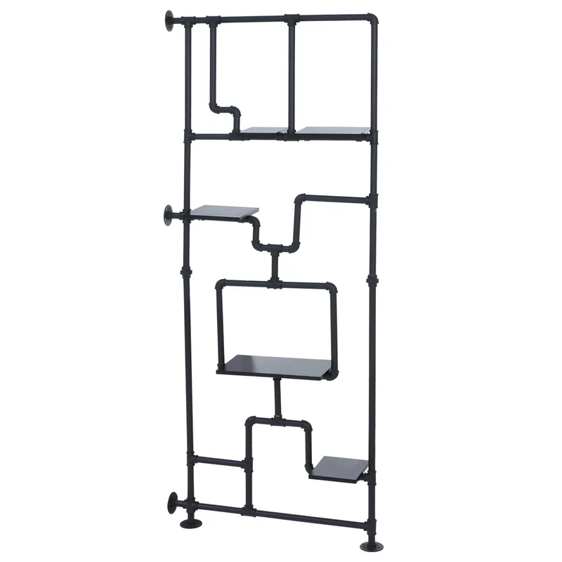 Bibliothèque séparateur de pièce style industriel 5 étagères 203 x 80 cm MDF noir et fer 04_0008756