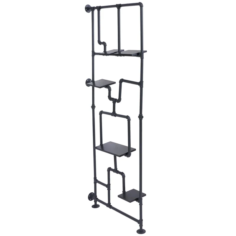 Bibliothèque séparateur de pièce style industriel 5 étagères 203 x 80 cm MDF noir et fer 04_0008756