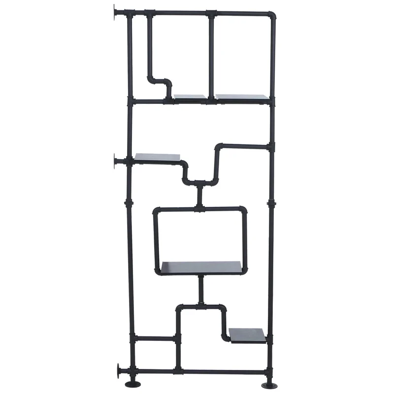 Bibliothèque séparateur de pièce style industriel 5 étagères 203 x 80 cm MDF noir et fer 04_0008756