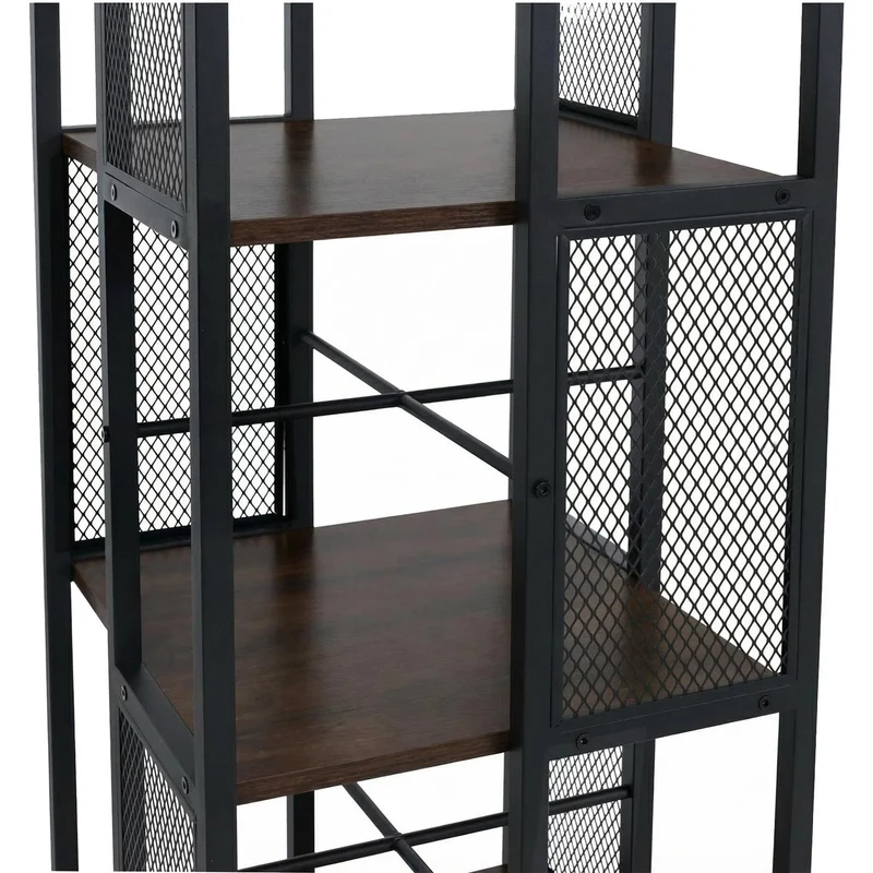 Bibliothèque rotative étagère style industriel avec roulettes 147 cm en métal et MDF brun foncé 04_0008769