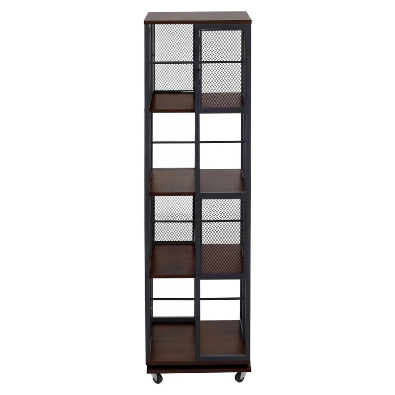 Bibliothèque rotative étagère style industriel avec roulettes 147 cm en métal et MDF brun foncé 04_0008769