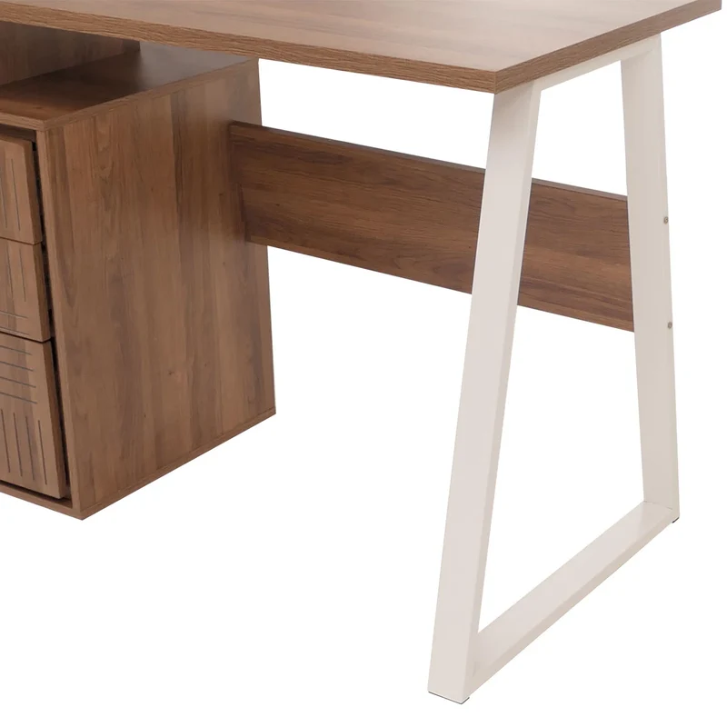 Bureau design minimaliste avec 3 tiroirs push-to-open 118x58 cm en bois avec revêtement mélaminé marron foncé et structure métal 04_0009441