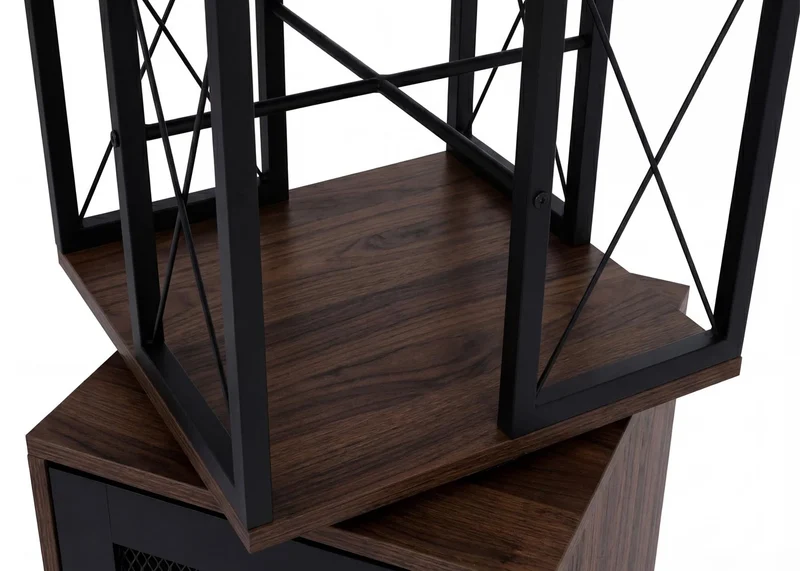 Bibliothèque étagère pivotante rotation 360° avec porte sur roulettes style industriel 162x40x42 cm en métal et MDF marron foncé 04_0008776