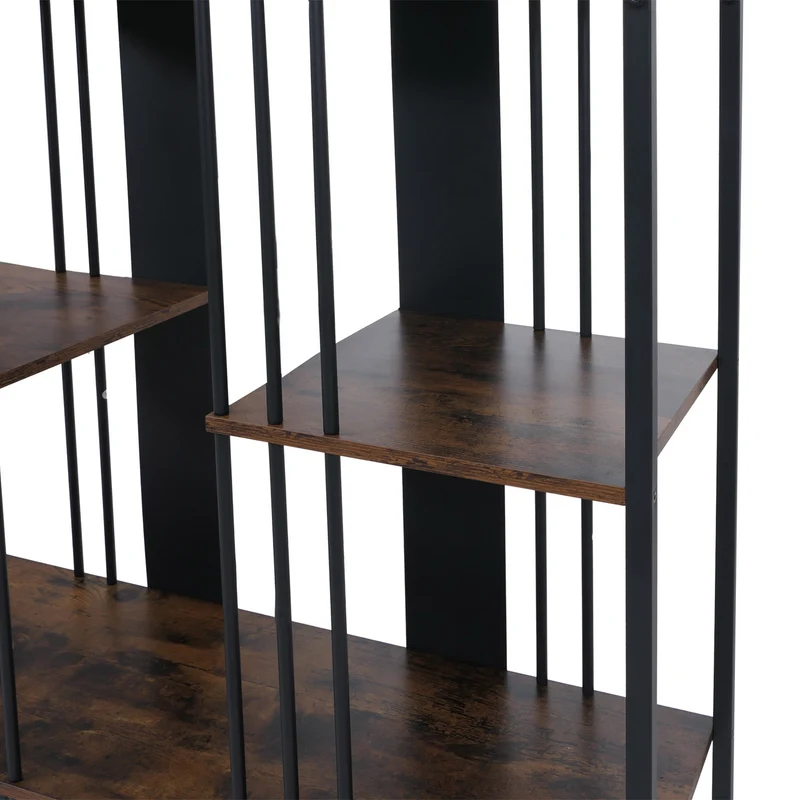 Étagère bibliothèque style industriel meuble haut 180x80x31 cm en métal et MDF finition noir et marron foncé 04_0008778