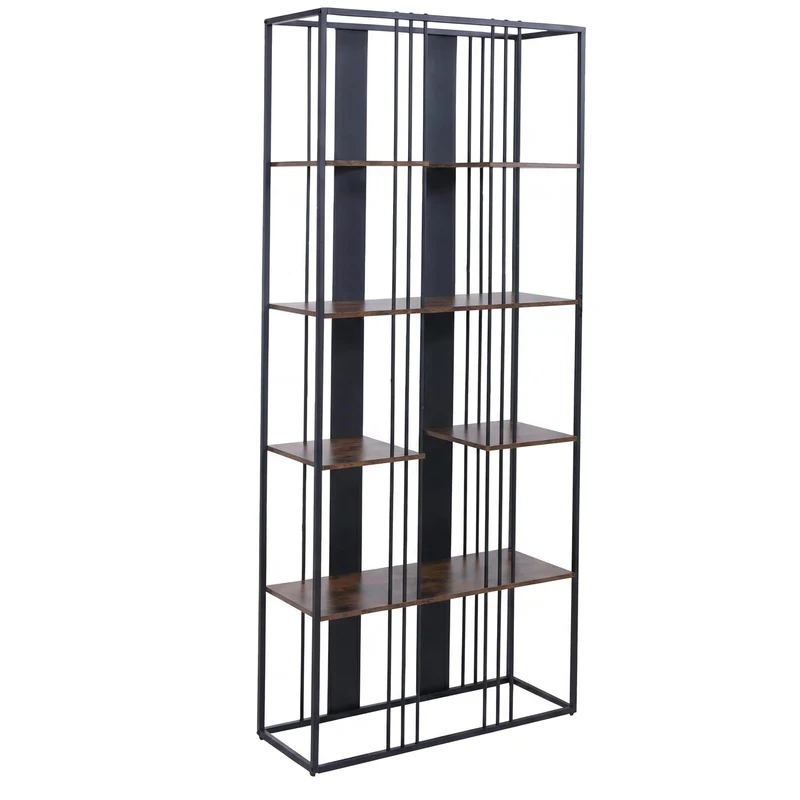 Étagère bibliothèque style industriel meuble haut 180x80x31 cm en métal et MDF finition noir et marron foncé 04_0008778