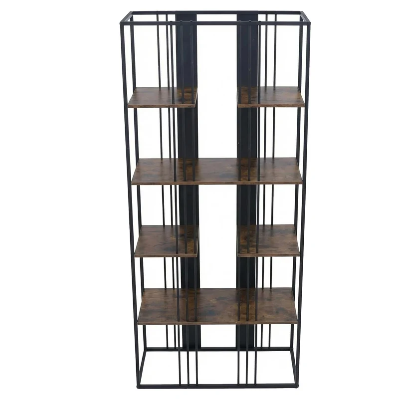 Étagère bibliothèque style industriel meuble haut 180x80x31 cm en métal et MDF finition noir et marron foncé 04_0008778