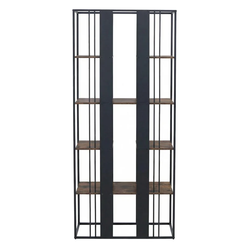 Étagère bibliothèque style industriel meuble haut 180x80x31 cm en métal et MDF finition noir et marron foncé 04_0008778