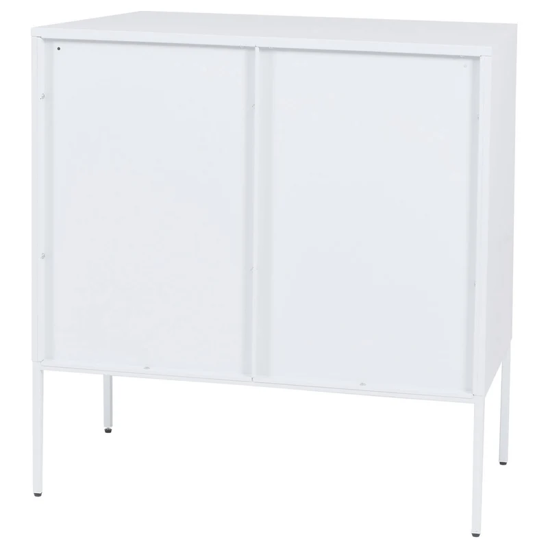 Commode design industriel 85x80x45 cm blanc structure en acier et portes coulissantes en verre strié semi-transparent 04_0008873