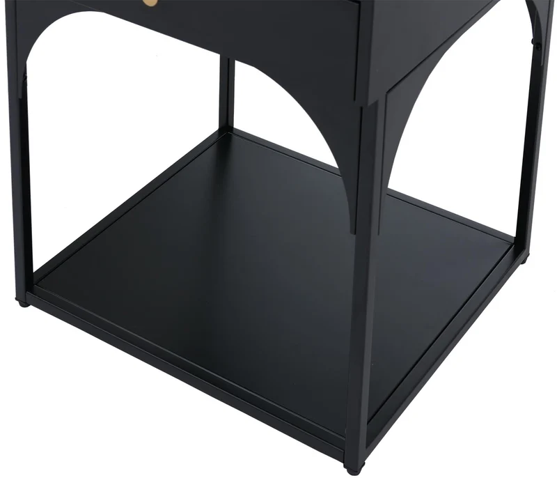 Table de chevet avec tiroir et compartiment ouvert 50x43x41 cm en acier thermolaqué noir 04_0008871