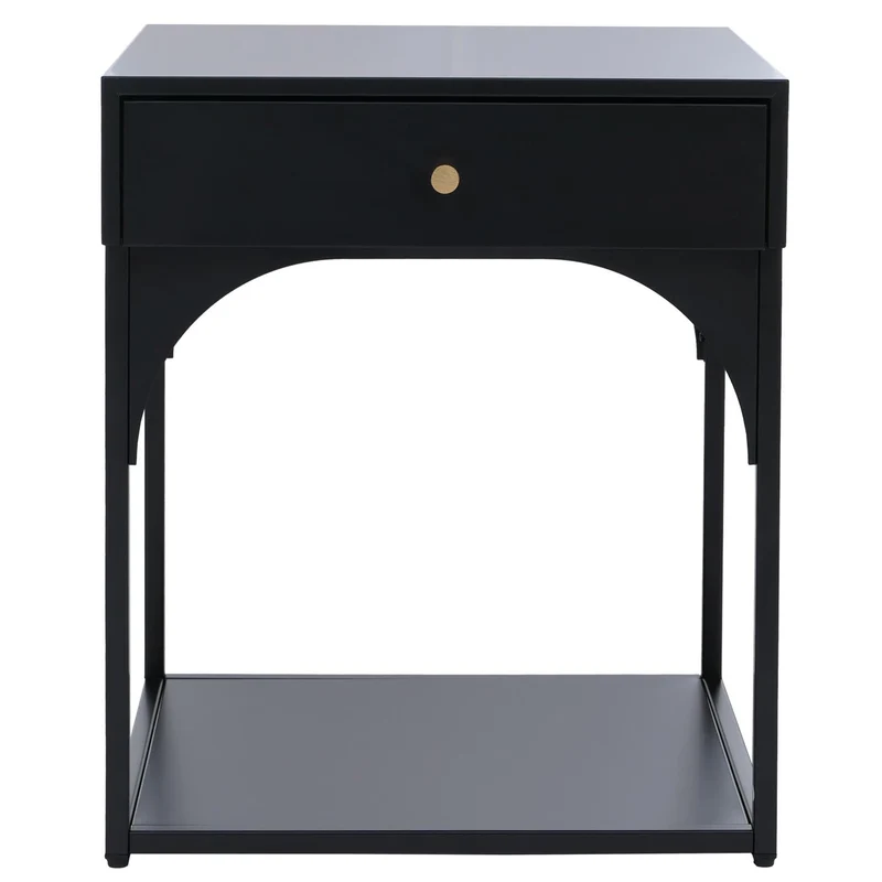 Table de chevet avec tiroir et compartiment ouvert 50x43x41 cm en acier thermolaqué noir 04_0008871