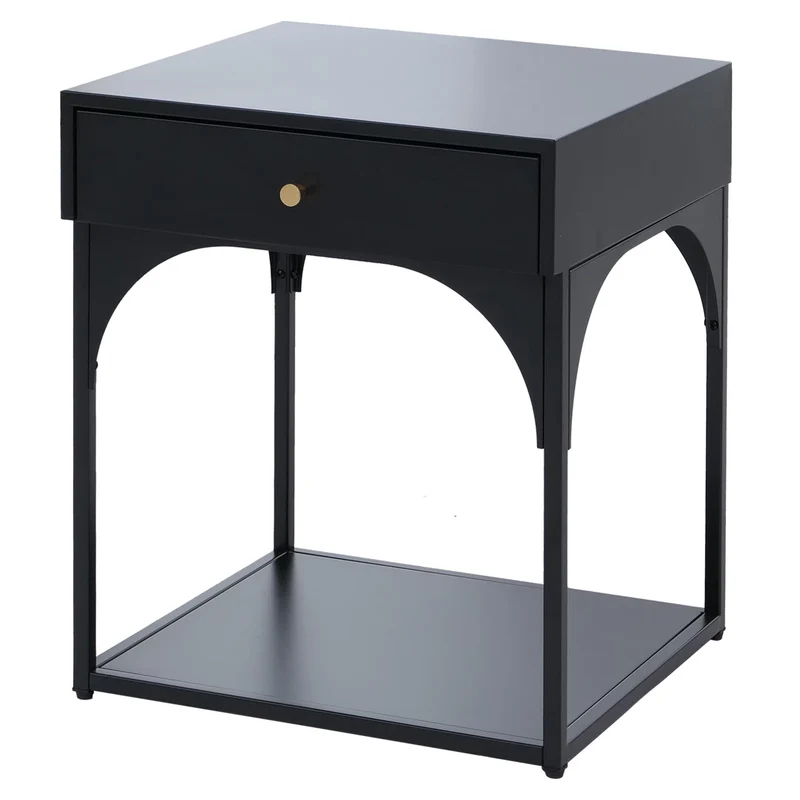 Table de chevet avec tiroir et compartiment ouvert 50x43x41 cm en acier thermolaqué noir 04_0008871