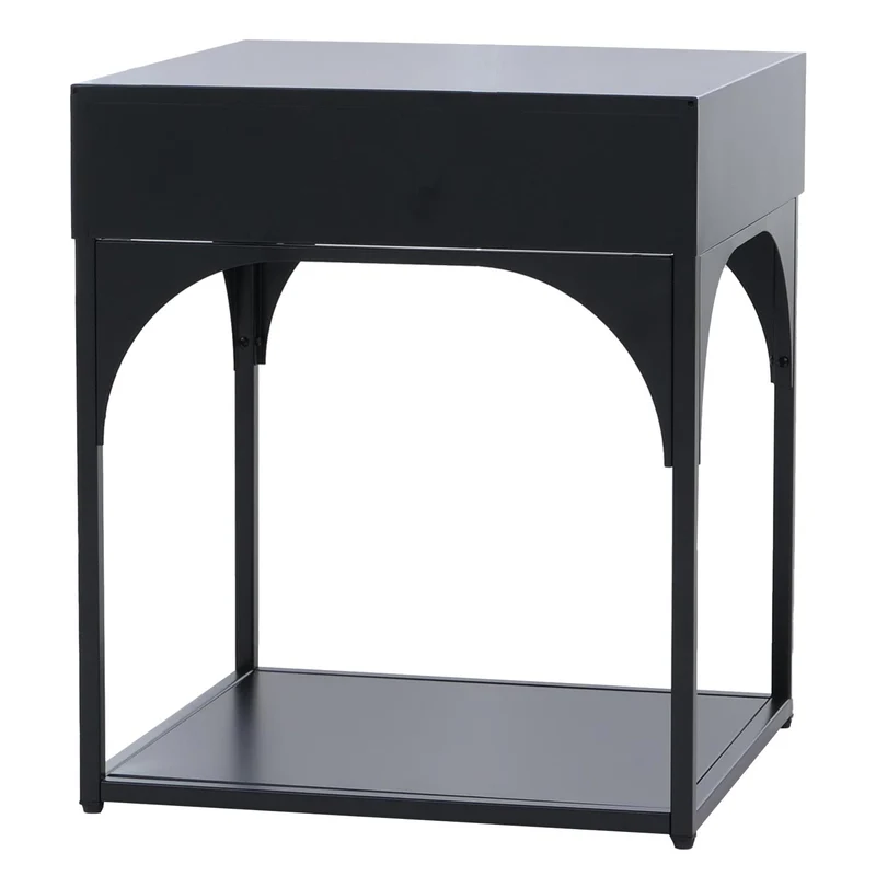 Table de chevet avec tiroir et compartiment ouvert 50x43x41 cm en acier thermolaqué noir 04_0008871