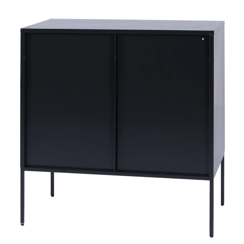 Commode avec portes coulissantes en verre strié style industriel 85x80x45 cm en acier noir 04_0008868