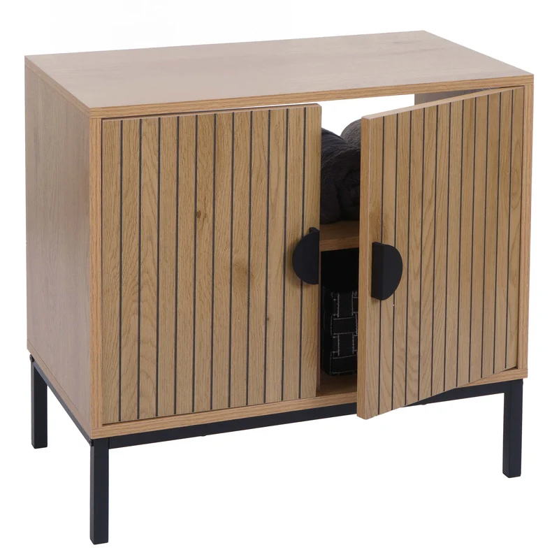 Meuble sous lavabo avec 2 portes Soft-Close 62x63x35 cm aspect bois naturel en MDF mélaminé structure métal 04_0009254