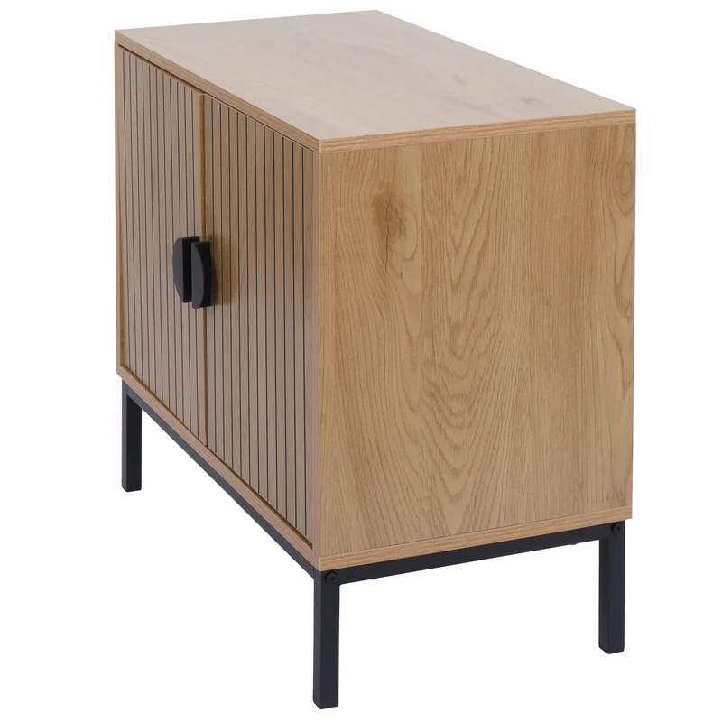Meuble sous lavabo avec 2 portes Soft-Close 62x63x35 cm aspect bois naturel en MDF mélaminé structure métal 04_0009254