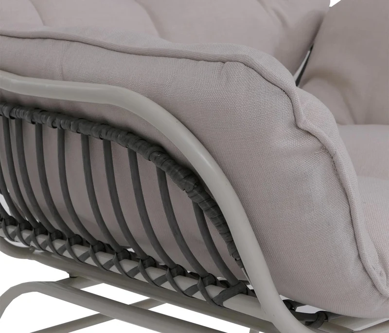Lot de 2 fauteuils lounge pour terrasse jardin balcon tressage en poly-rotin et métal gris clair coussins épais beige 04_0008700