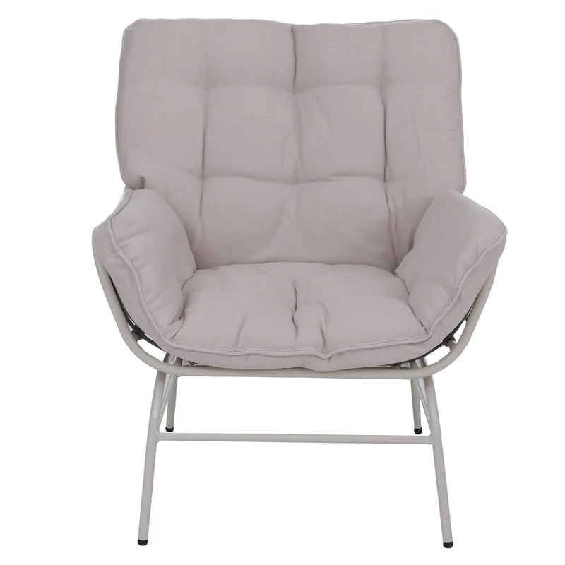 Lot de 2 fauteuils lounge pour terrasse jardin balcon tressage en poly-rotin et métal gris clair coussins épais beige 04_0008700