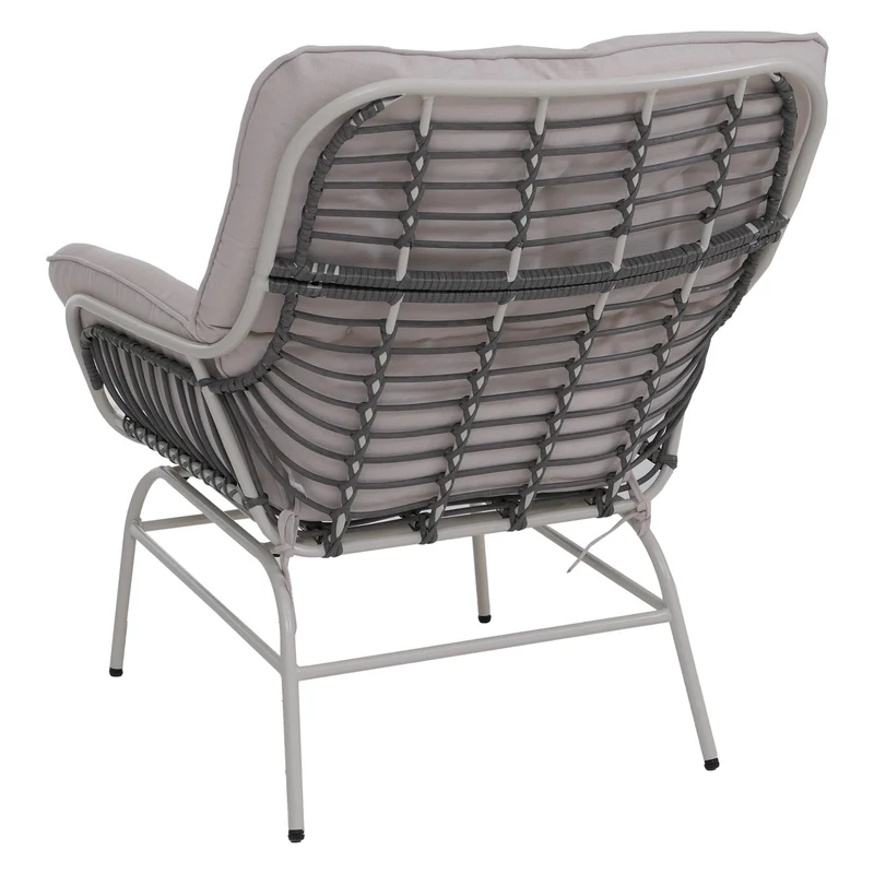 Lot de 2 fauteuils lounge pour terrasse jardin balcon tressage en poly-rotin et métal gris clair coussins épais beige 04_0008700