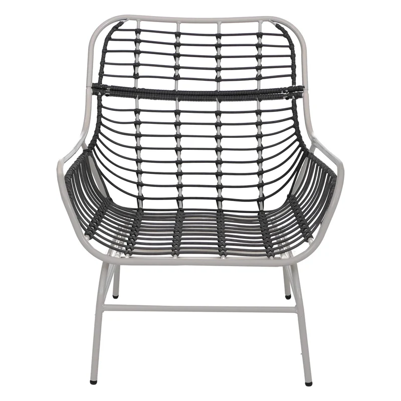 Lot de 2 fauteuils lounge pour terrasse jardin balcon tressage en poly-rotin et métal gris clair coussins épais beige 04_0008700