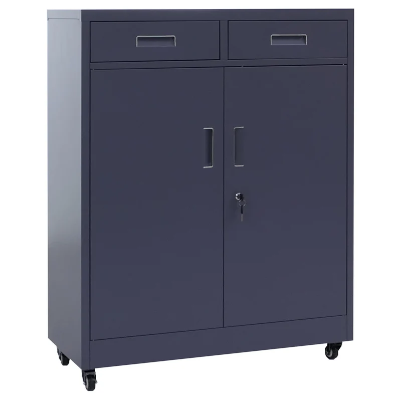 Armoire de rangement en métal avec roulettes pratiques pour bureau 116 x 90 x 40 cm en acier gris foncé 04_0008878