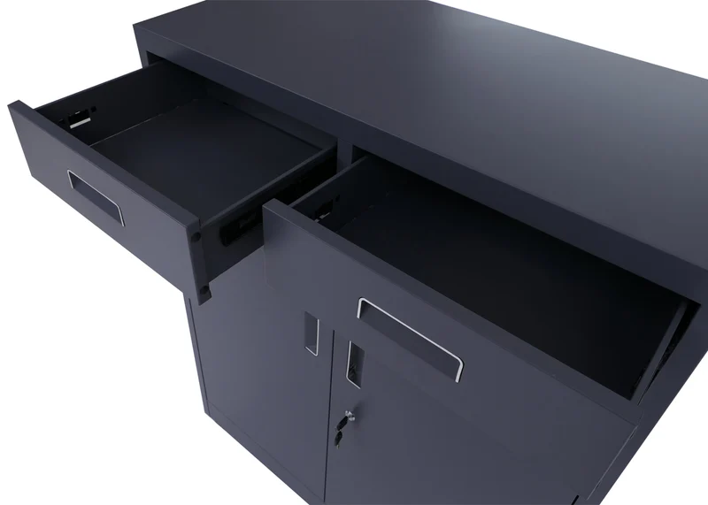 Armoire de rangement en métal avec roulettes pratiques pour bureau 116 x 90 x 40 cm en acier gris foncé 04_0008878