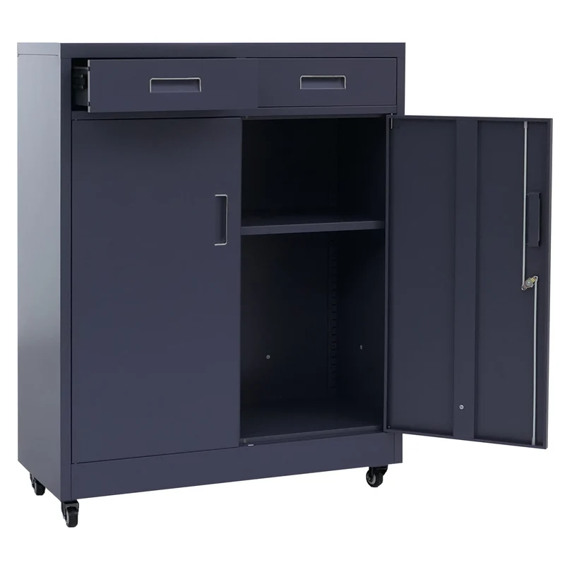 Armoire de rangement en métal avec roulettes pratiques pour bureau 116 x 90 x 40 cm en acier gris foncé 04_0008878