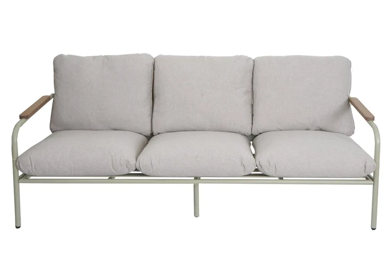 Canapé de jardin 3 places 81 x 184 x 81 cm en aluminium vert clair avec coussins beige 04_0009574
