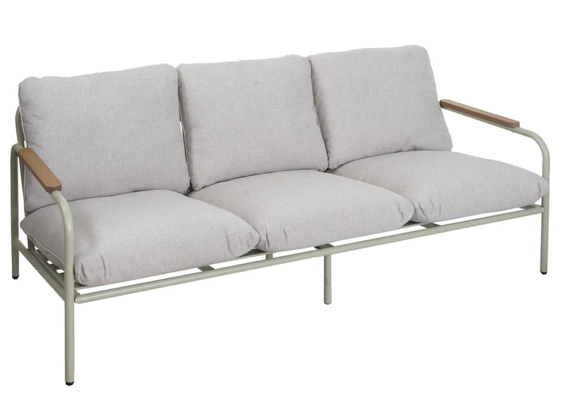 Canapé de jardin 3 places 81 x 184 x 81 cm en aluminium vert clair avec coussins beige 04_0009574