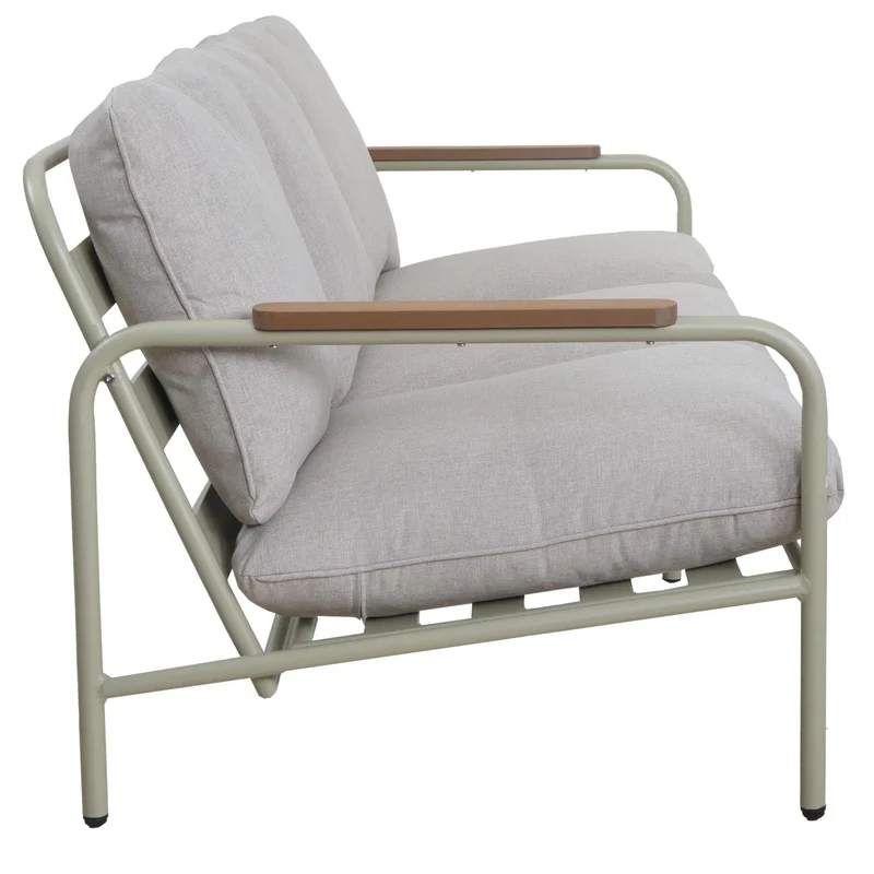 Canapé de jardin 3 places 81 x 184 x 81 cm en aluminium vert clair avec coussins beige 04_0009574