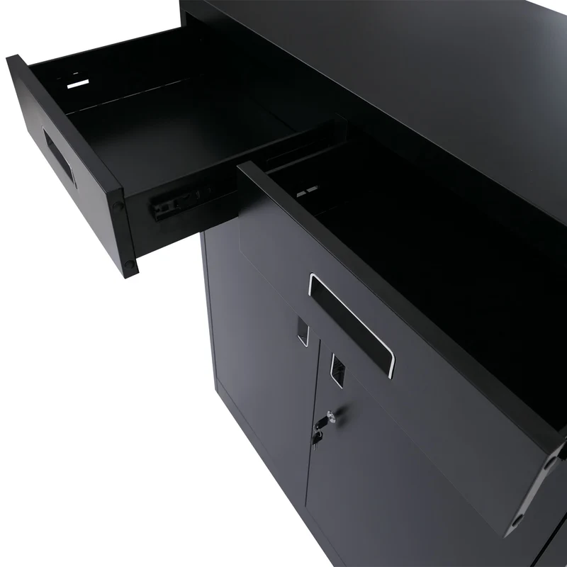 Armoire de rangement en métal avec roulettes pratiques pour bureau 116 x 90 x 40 cm en acier noir 04_0008879