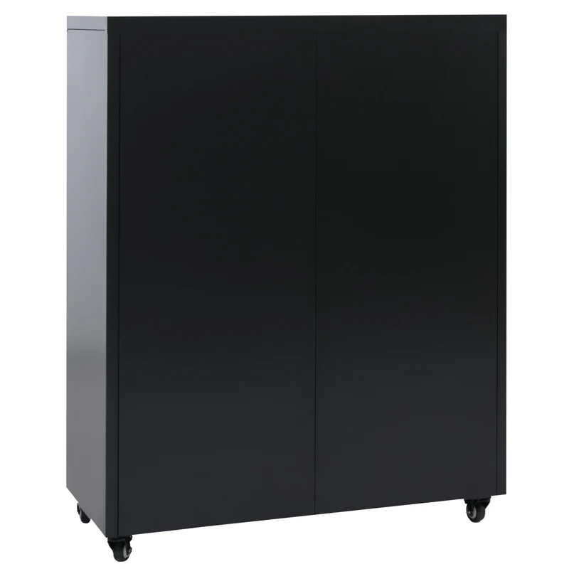 Armoire de rangement en métal avec roulettes pratiques pour bureau 116 x 90 x 40 cm en acier noir 04_0008879
