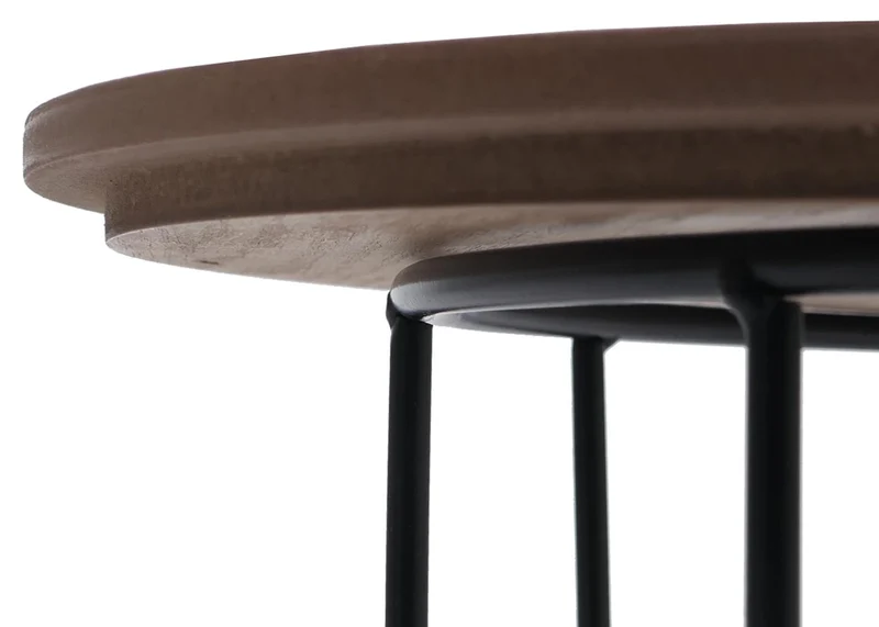 Lot de 2 tables basses gigognes en métal et bois plaqué chêne huilé style industriel 04_0008804