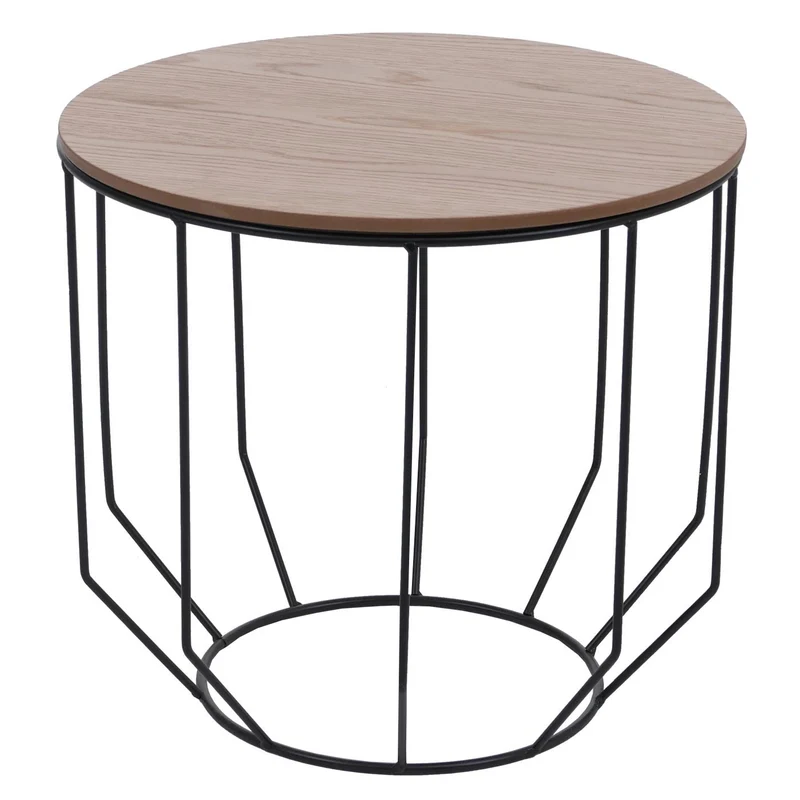 Lot de 2 tables basses gigognes en métal et bois plaqué chêne huilé style industriel 04_0008804