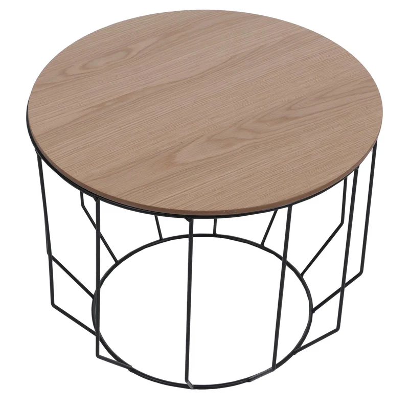Lot de 2 tables basses gigognes en métal et bois plaqué chêne huilé style industriel 04_0008804