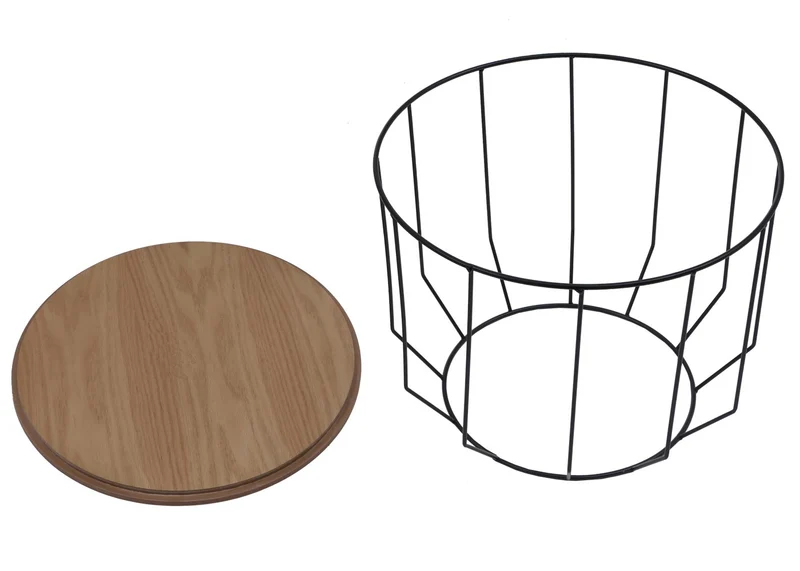 Lot de 2 tables basses gigognes en métal et bois plaqué chêne huilé style industriel 04_0008804