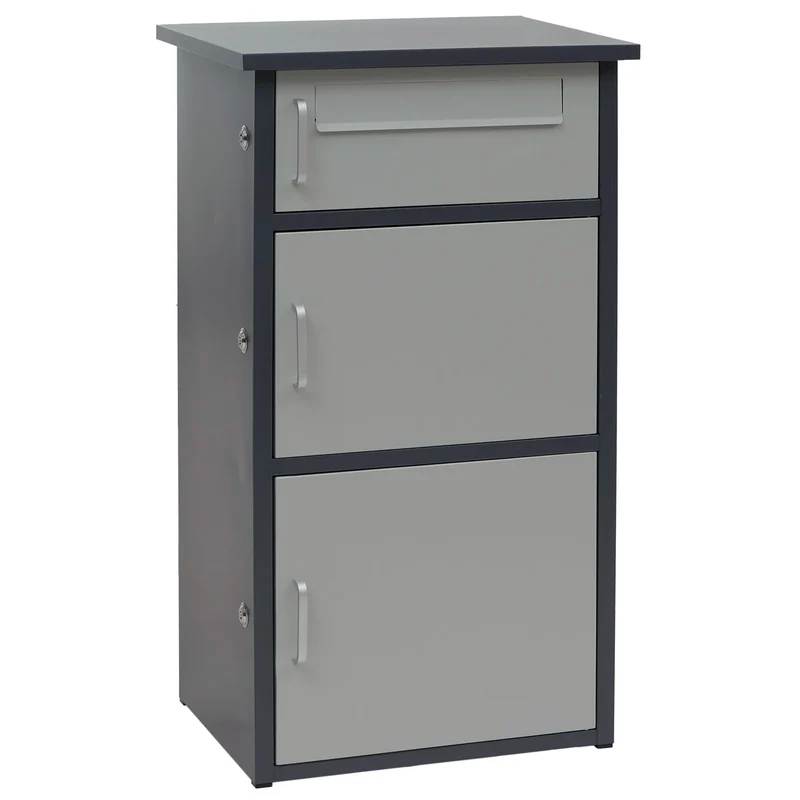 Boîte à colis 3 compartiments verrouillables 89 x 49 x 38 cm en acier gris foncé / gris clair 04_0009373