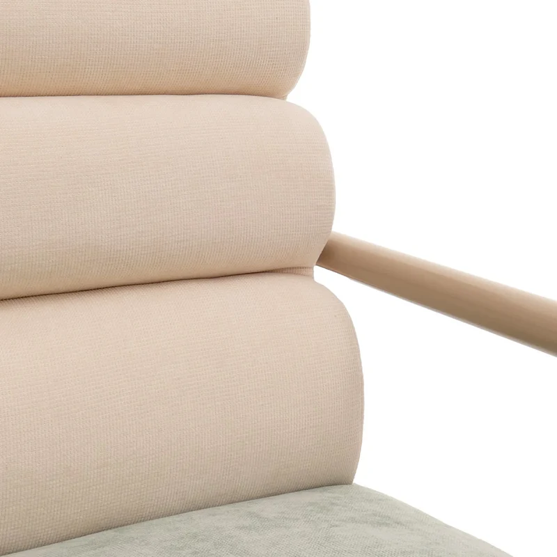 Fauteuil lounge design contemporain en tissu velours beige avec coussin bleu-vert structure acier thermolaqué 04_0009491