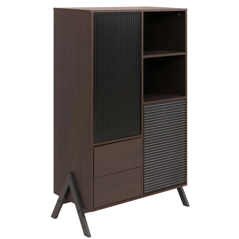 Armoire haute buffet avec portes et compartiments de rangement 138x79x40 cm MDF et métal finition mélaminée 04_0009199