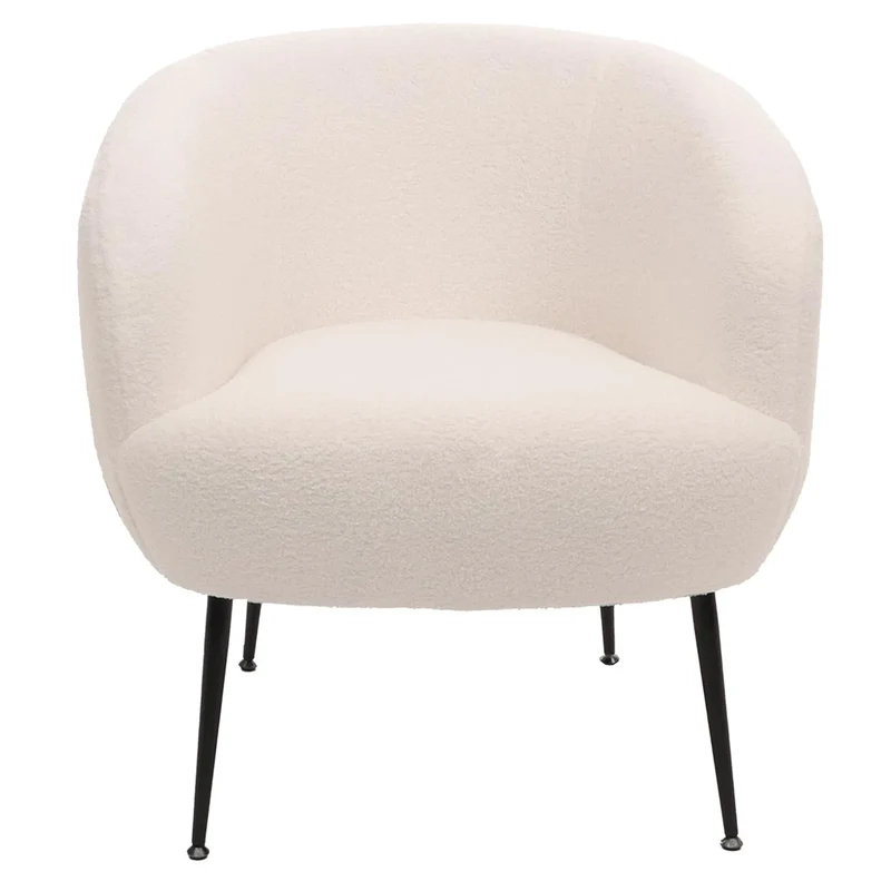 Fauteuil lounge dossier enveloppant et design arrondi en tissu bouclé blanc avec pieds métal 04_0009485