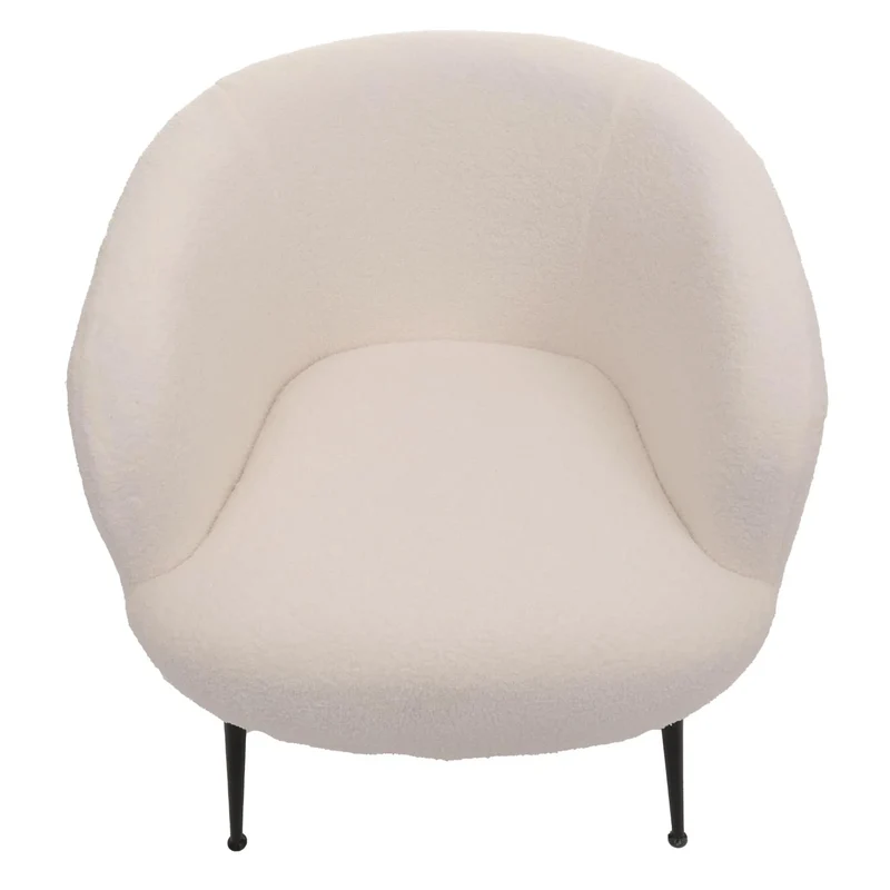 Fauteuil lounge dossier enveloppant et design arrondi en tissu bouclé blanc avec pieds métal 04_0009485