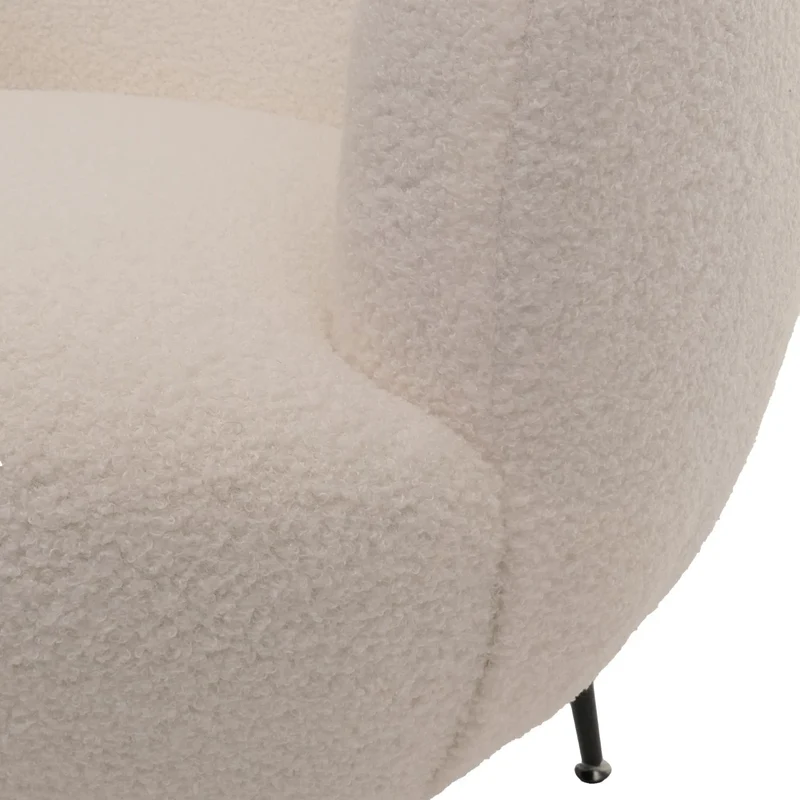 Fauteuil lounge dossier enveloppant et design arrondi en tissu bouclé blanc avec pieds métal 04_0009485