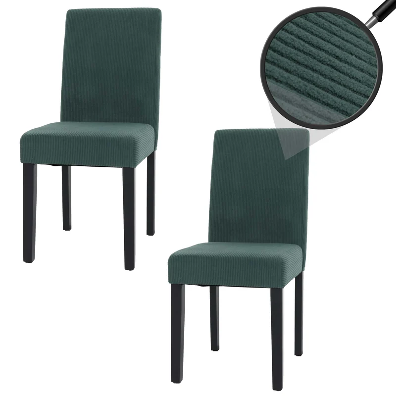 Lot de 2 chaises de salle à manger dossier haut en tissu velours côtelé vert pieds en bois foncés 04_0007330
